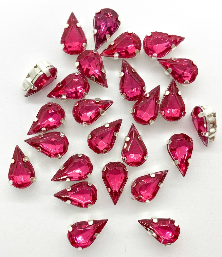 Gema engarzada gota fucsia brilloso 6x10mm x 10un.