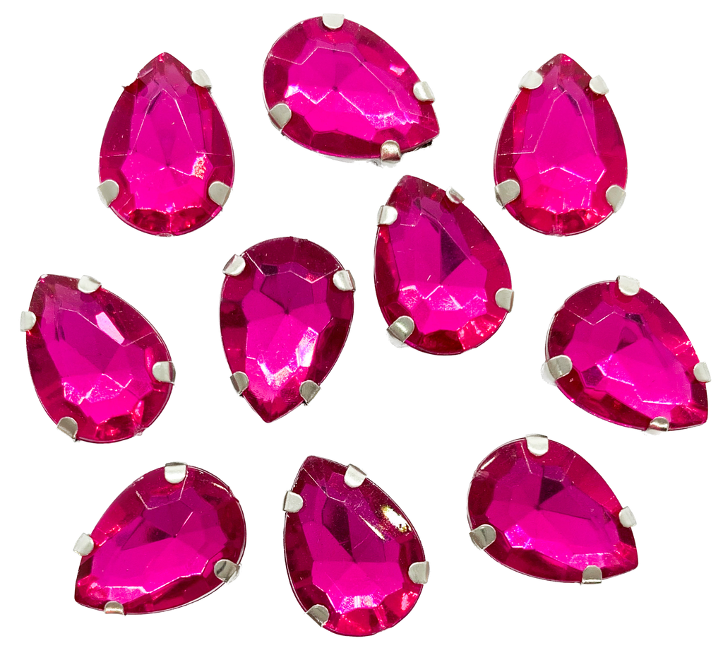 Gema engarzada gota fucsia brillosa 10x14mm x 10un.