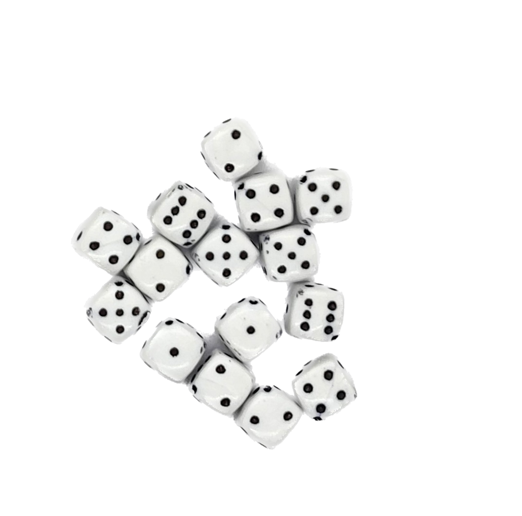 Dados blanco c/negro 7x7mm x 10gr.