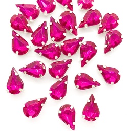 [11002] Gema engarzada gota fucsia brilloso 8x13mm x 10un.